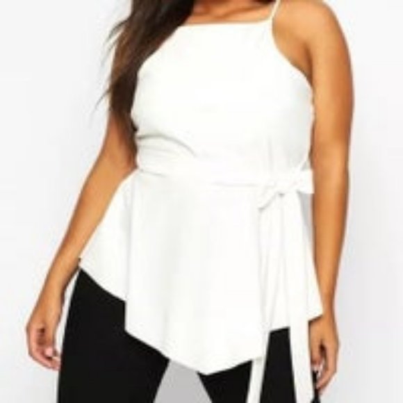 Boohoo Tops - Boohoo Plus Crepe Tie Front Asymmetric Top